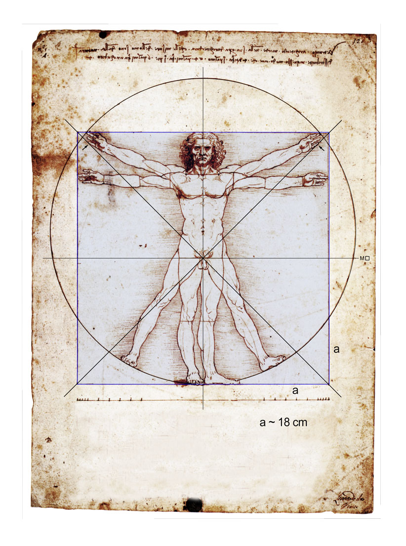 Leonardo da Vinci, da Vinci, Vitruv, Vitruvian, Mensch im Kreis, Mann im Kreis, Qadratur des Kreises, Goldener Schnitt, Kreiszahl Pi, Mona Lisa